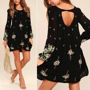 Free People Oxford Black Embroidered Swing Dress Size Medium/Large